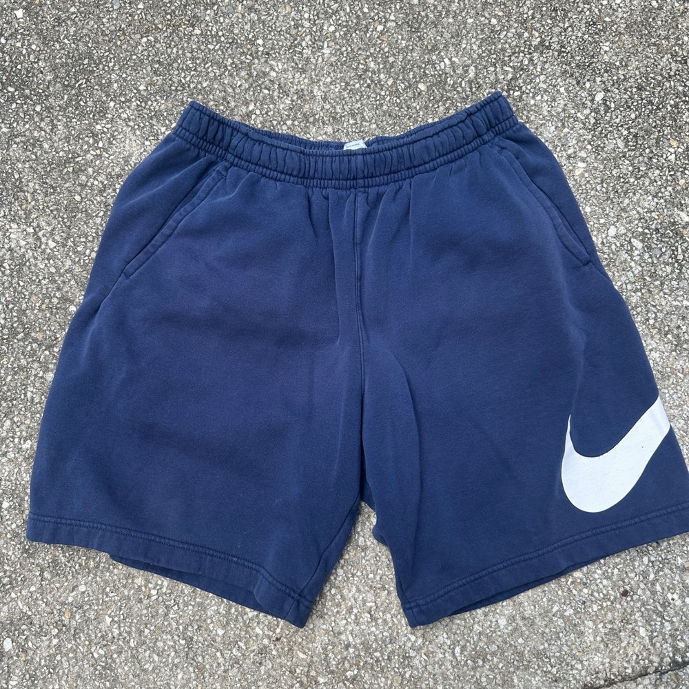 Nike Mens Navy Blue Fleece Swoosh Shorts Large Big Logo Athletic Gym